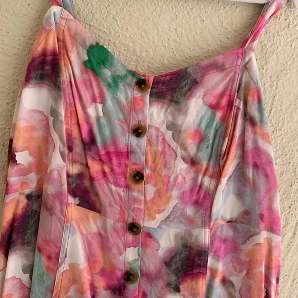 Torrid Babydoll Tank Top Spaghetti Strap Tie Dye Watercolor Button Accent Size 1 - Picture 3 of 7